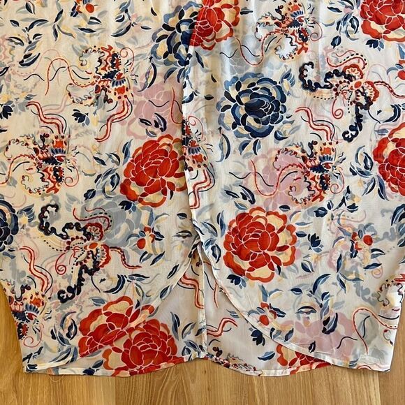 Peony Floral Red Blue Sheer Open Front Oversized Cardigan Small - Picture 4 of 6